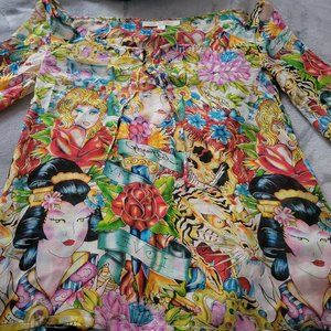 Vintage Ed Hardy Small Multicolor Silk Top